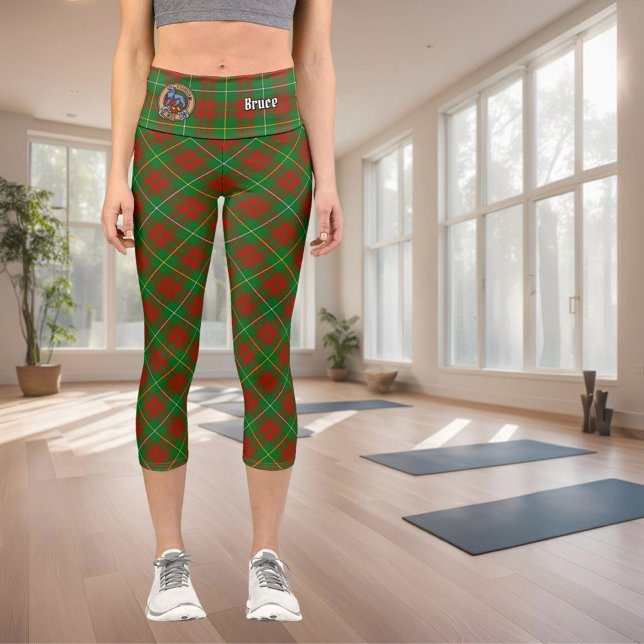 Clan Bruce Crest over Hunting Tartan Capri Leggings (Creator Uploaded)