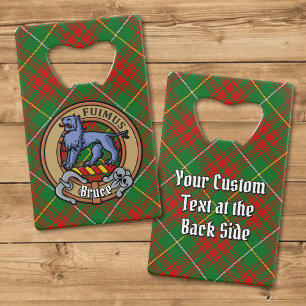 Clan Bruce Crest over Hunting Tartan Credit Card Bottle Opener