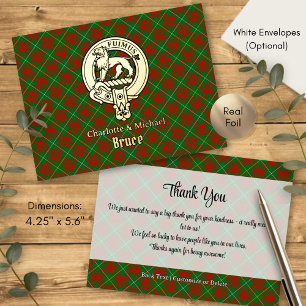 Clan Bruce Crest over Hunting Tartan Foil Invitation Postcard