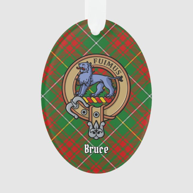 Clan Bruce Crest over Hunting Tartan Ornament (Front)