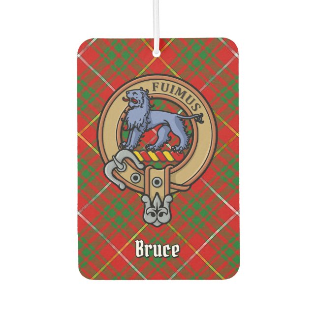 Clan Bruce Crest over Tartan Air Freshener (Front)