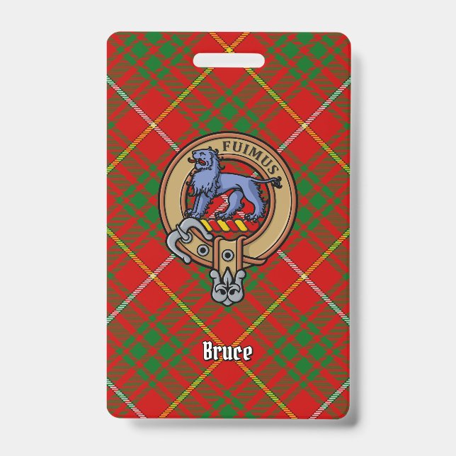 Clan Bruce Crest over Tartan Badge (Front)