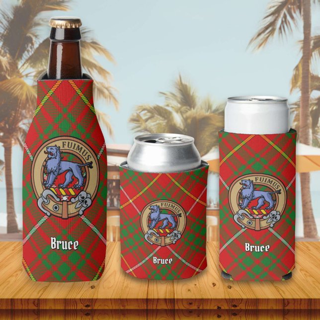 Clan Bruce Crest over Tartan Bottle Cooler (Creator Uploaded)