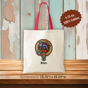 Clan Bruce Crest over Tartan Tote Bag