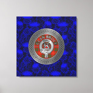 Clan Bruce Crest & Tartan Knot on Thistle Canvas Print