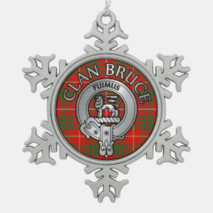 Clan Bruce Crest & Tartan Snowflake Pewter Christmas Ornament