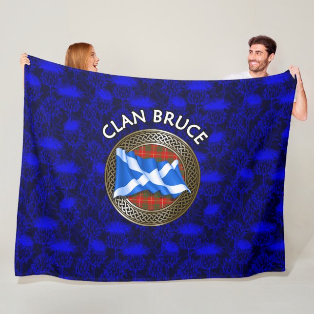 Clan Bruce Tartan Knot & Flag Fleece Blanket (In Situ)