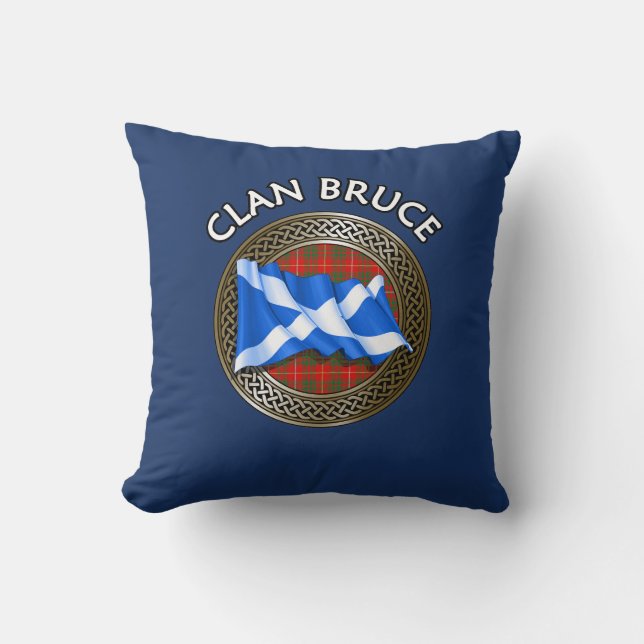 Clan Bruce Tartan Knot & Flag Throw Pillow (Front)