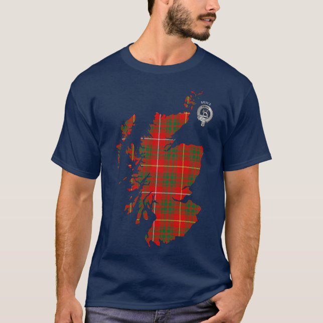 Clan Bruce Tartan Map & Crest T-Shirt (Front)