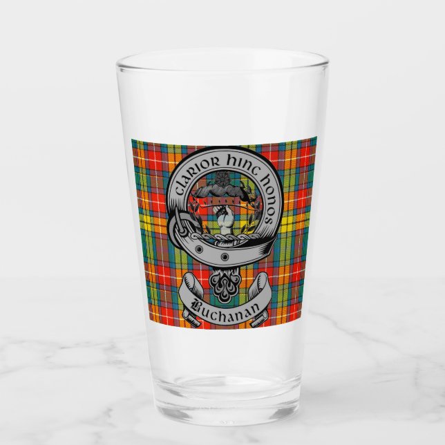 Clan Buchanan Crest Badge & Tartan Glass (Front)