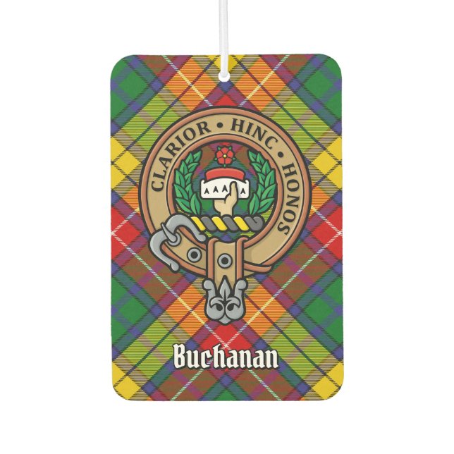 Clan Buchanan Crest over Tartan Air Freshener (Front)