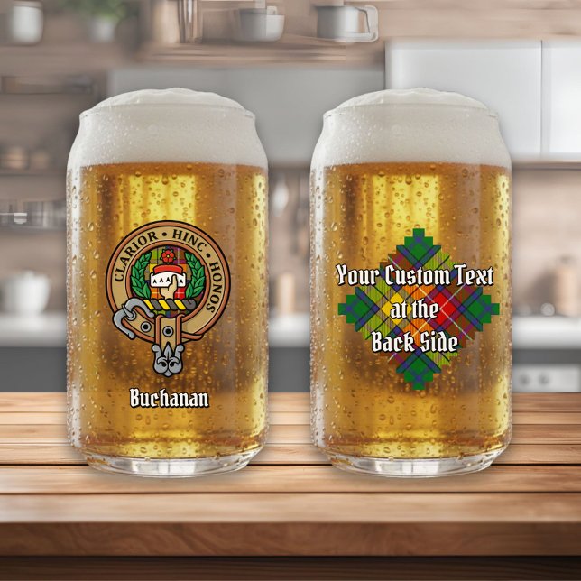 Clan Buchanan Crest over Tartan Can Glass (Creator Uploaded)