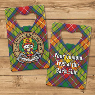 Clan Buchanan Crest over Tartan Credit Card Bottle Opener