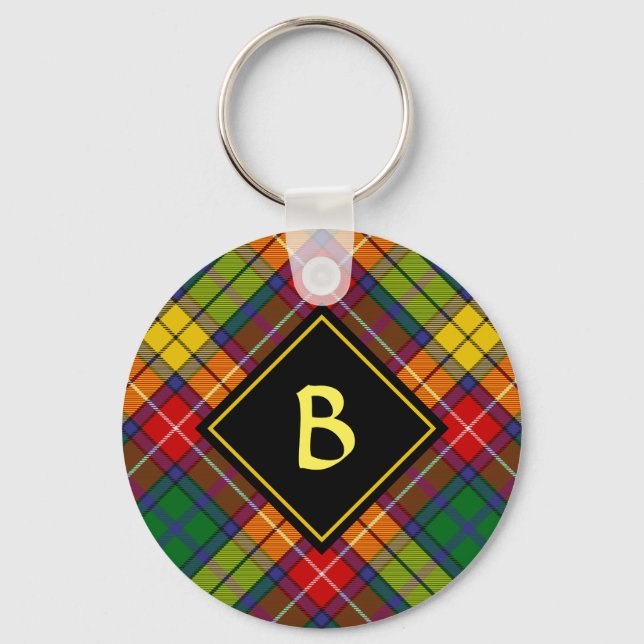 Clan Buchanan Crest over Tartan Keychain (Front)