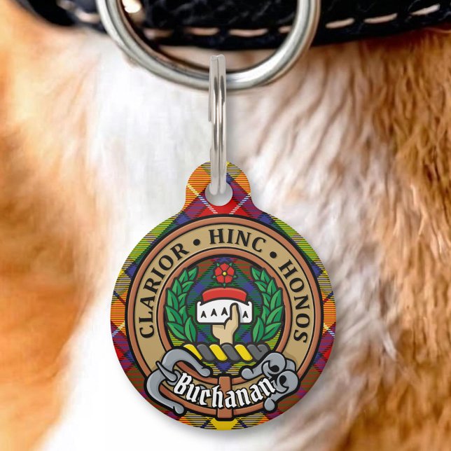 Clan Buchanan Crest over Tartan Pet Tag (Creator Uploaded)