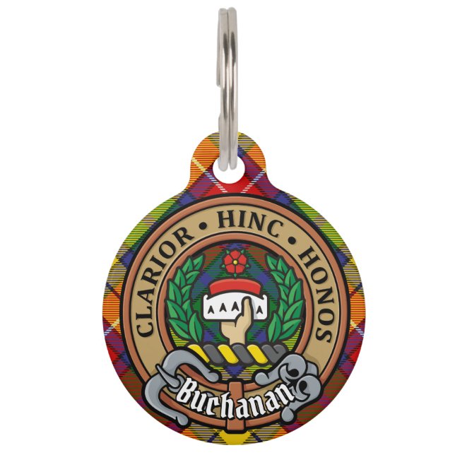 Clan Buchanan Crest over Tartan Pet Tag (Front)