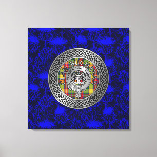 Clan Buchanan Crest & Tartan Knot on Thistle Canvas Print