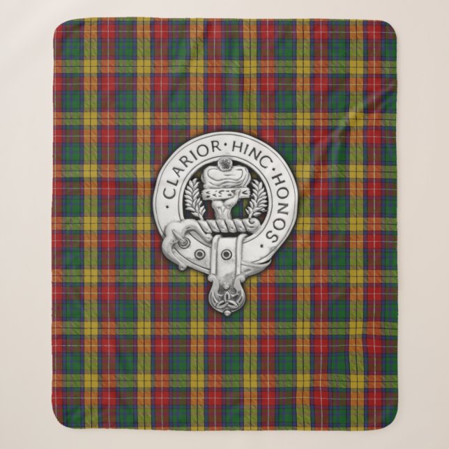 Clan Buchanan Crest & Tartan Sherpa Blanket (Front)