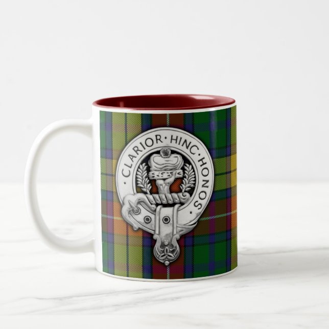 Clan Buchanan Crest & Tartan Two-Tone Coffee Mug (Left)