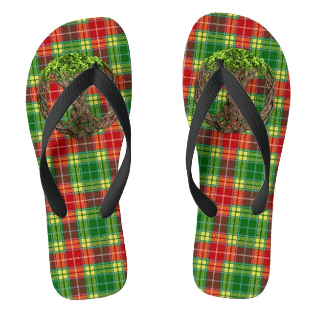 Clan Buchanan Tartan And Celtic Tree Of Life Flip Flops (Footbed)