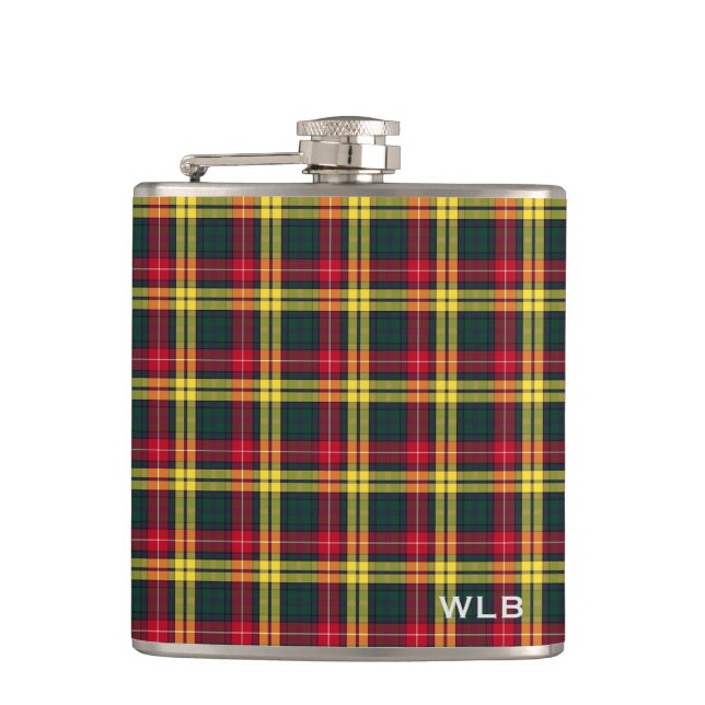 Clan Buchanan Tartan Monogram Hip Flask (Front)