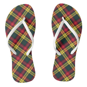 Clan Buchanan Tartan Red, Yellow and Green Plaid Flip Flops