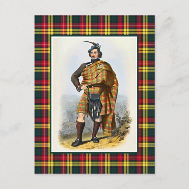 Clan Buchanan Vintage Illustration Tartan Frame Postcard (Front)