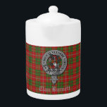 Clan Burnett Crest Badge & Tartan<br><div class="desc">Stylish teapot featuring Scottish Clan Burnett modern tartan background with clan crest badge and customizable text.</div>