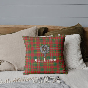Clan Burnett Crest Badge & Tartan Throw Pillow