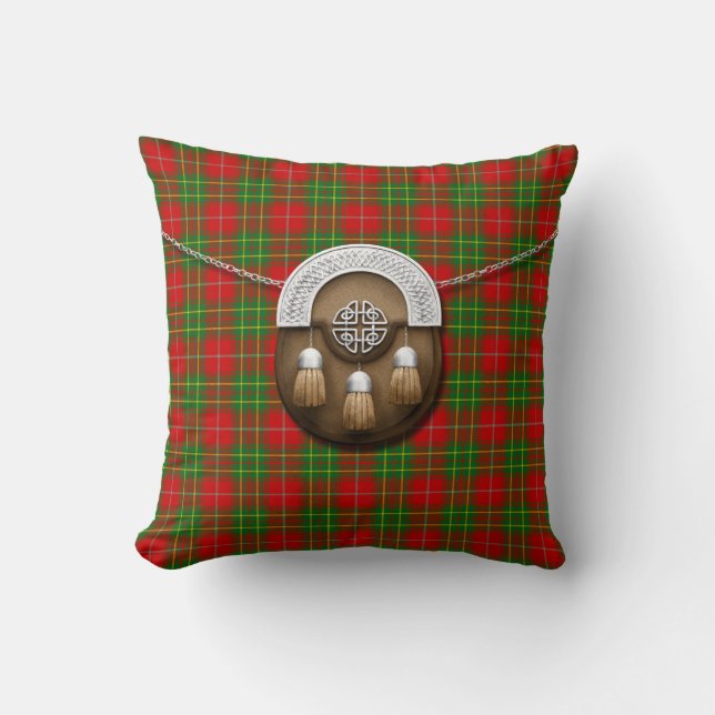 Clan Burnett Tartan And Sporran Throw Pillow (Front)
