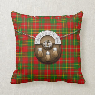 Clan Burnett Tartan And Sporran Throw Pillow