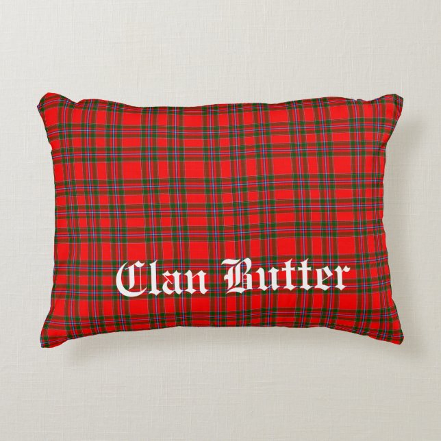 Clan Butter Tartan and Custom Text Accent Pillow (Front)