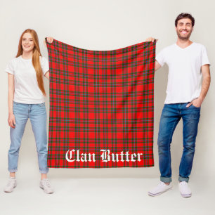 Clan Butter Tartan and Custom Text Fleece Blanket