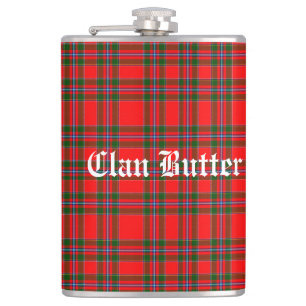 Clan Butter Tartan and Custom Text Hip Flask