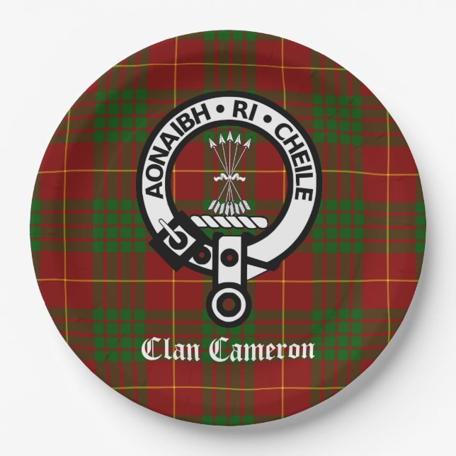 Clan Cameron Crest and Tartan Paper Plate (Front)