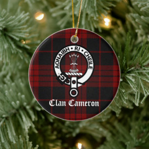 Clan Cameron Crest Badge and Tartan Ceramic Ornament