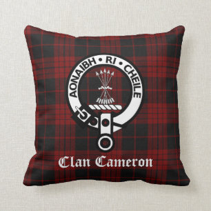 Clan Cameron Crest Badge and Tartan Throw Pillow