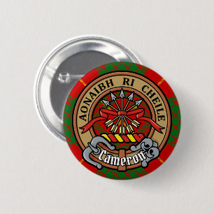 Clan Cameron Crest over Tartan 2 Inch Round Button