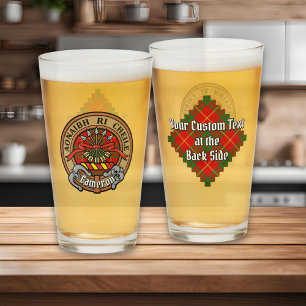 Clan Cameron Crest over Tartan Glass