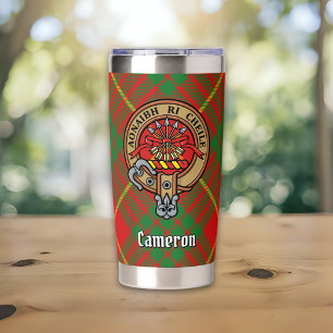 Clan Cameron Crest over Tartan Insulated Tumbler