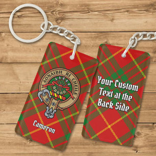 Clan Cameron Crest over Tartan Keychain