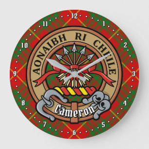 Clan Cameron Crest over Tartan Large Clock