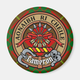 Clan Cameron Crest over Tartan Magnet