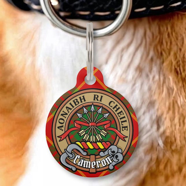 Clan Cameron Crest over Tartan Pet Tag (Creator Uploaded)