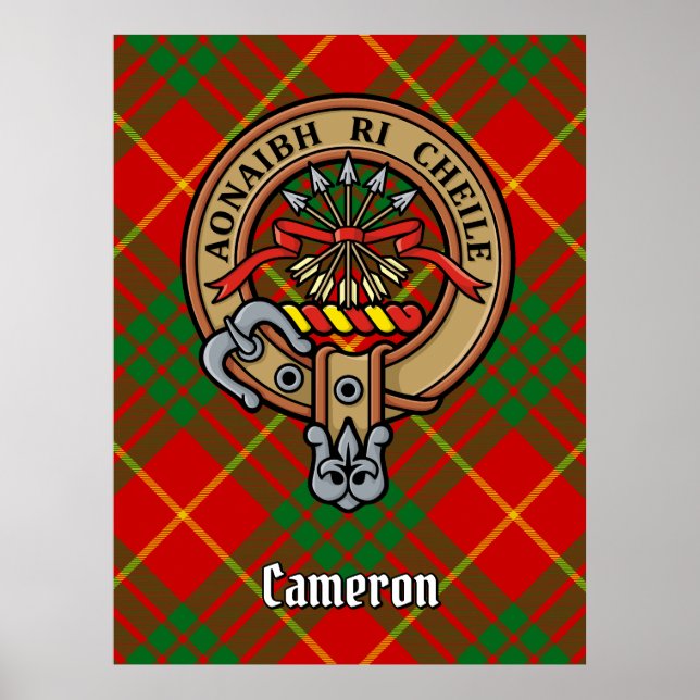 Clan Cameron Crest over Tartan Poster (Front)