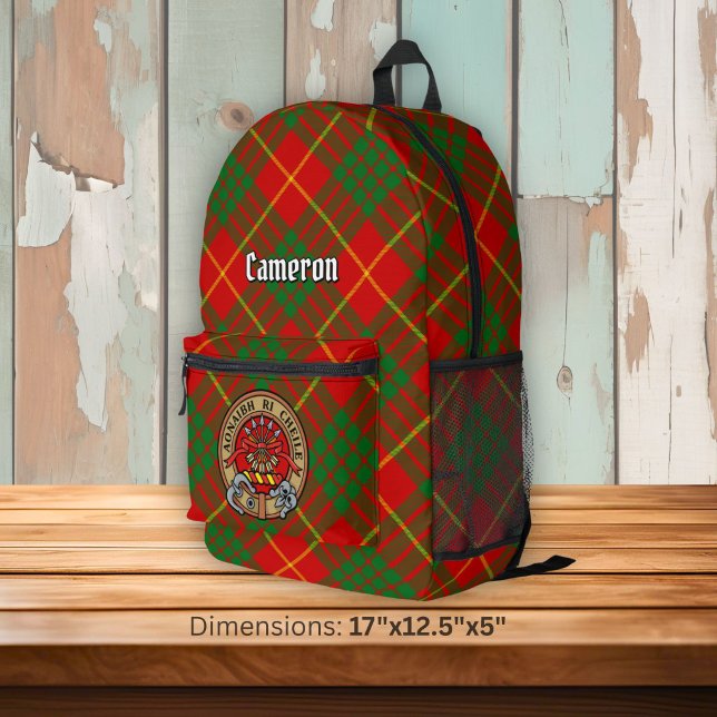 Clan Cameron Crest over Tartan Printed Backpack (Creator Uploaded)