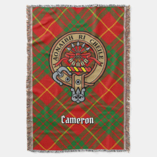 Clan Cameron Crest over Tartan Throw Blanket