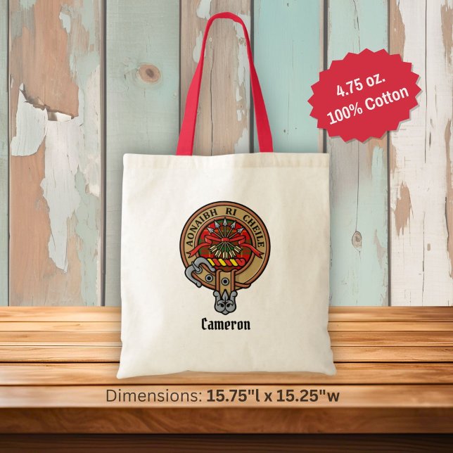 Clan Cameron Crest over Tartan Tote Bag (Creator Uploaded)