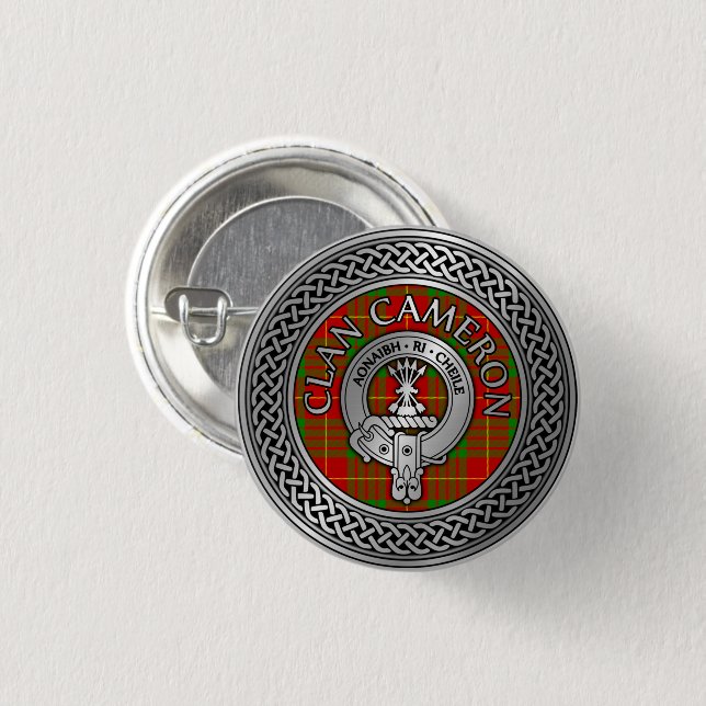 Clan Cameron Crest & Tartan Knot Button (Front & Back)