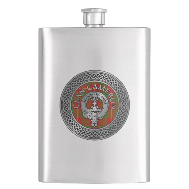 Clan Cameron Crest & Tartan Knot Flask (Front)